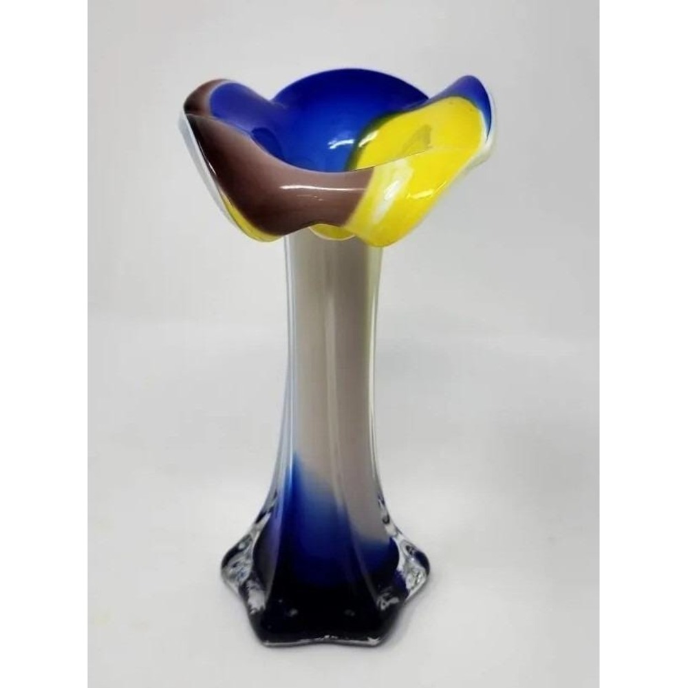 Vintage Art Glass Jack in the Pulpit 7" Multicolor Ribbed Vase Calla Lily